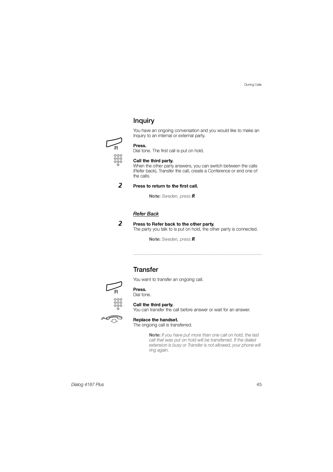 Ericsson 4187 Plus manual Inquiry, Transfer, Refer Back 