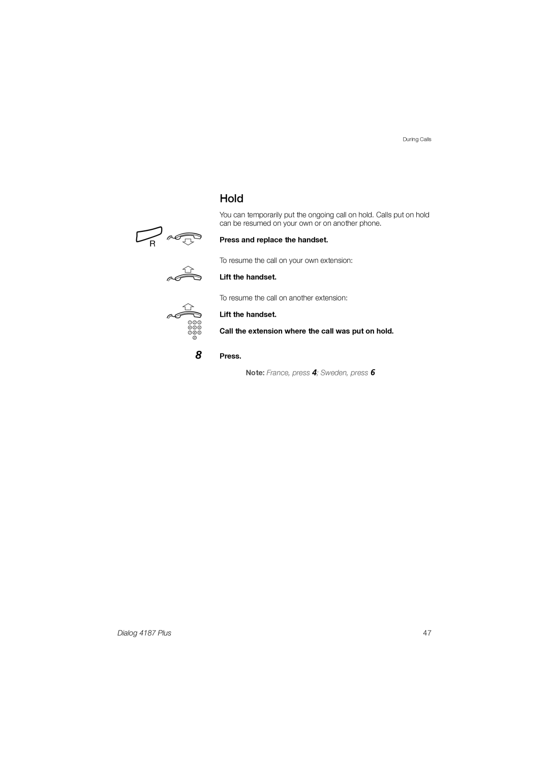 Ericsson 4187 Plus manual ¸ d u, Hold 