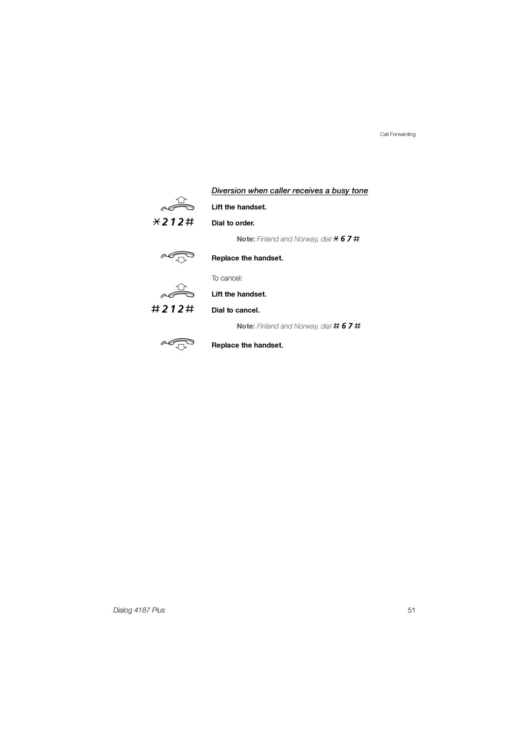 Ericsson 4187 Plus manual 212# #212#, Diversion when caller receives a busy tone 