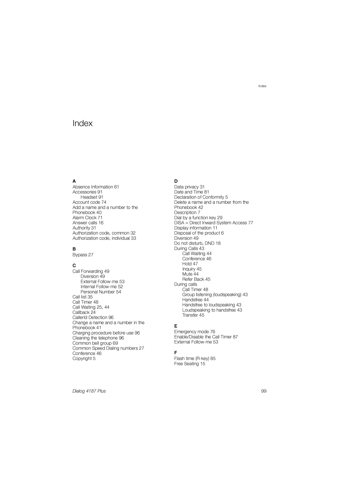 Ericsson 4187 Plus manual Index 