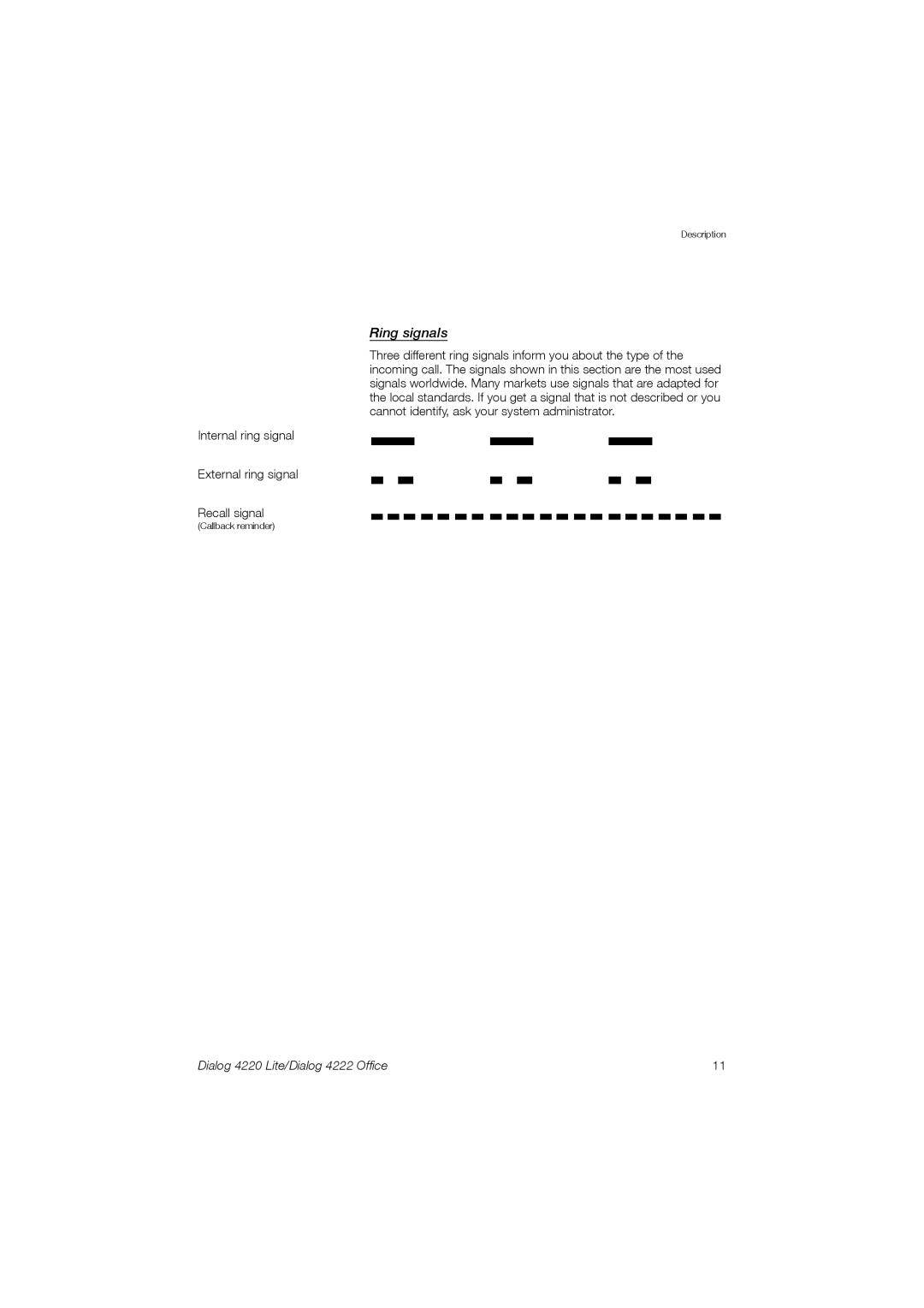 Ericsson 4220 manual Ring signals 