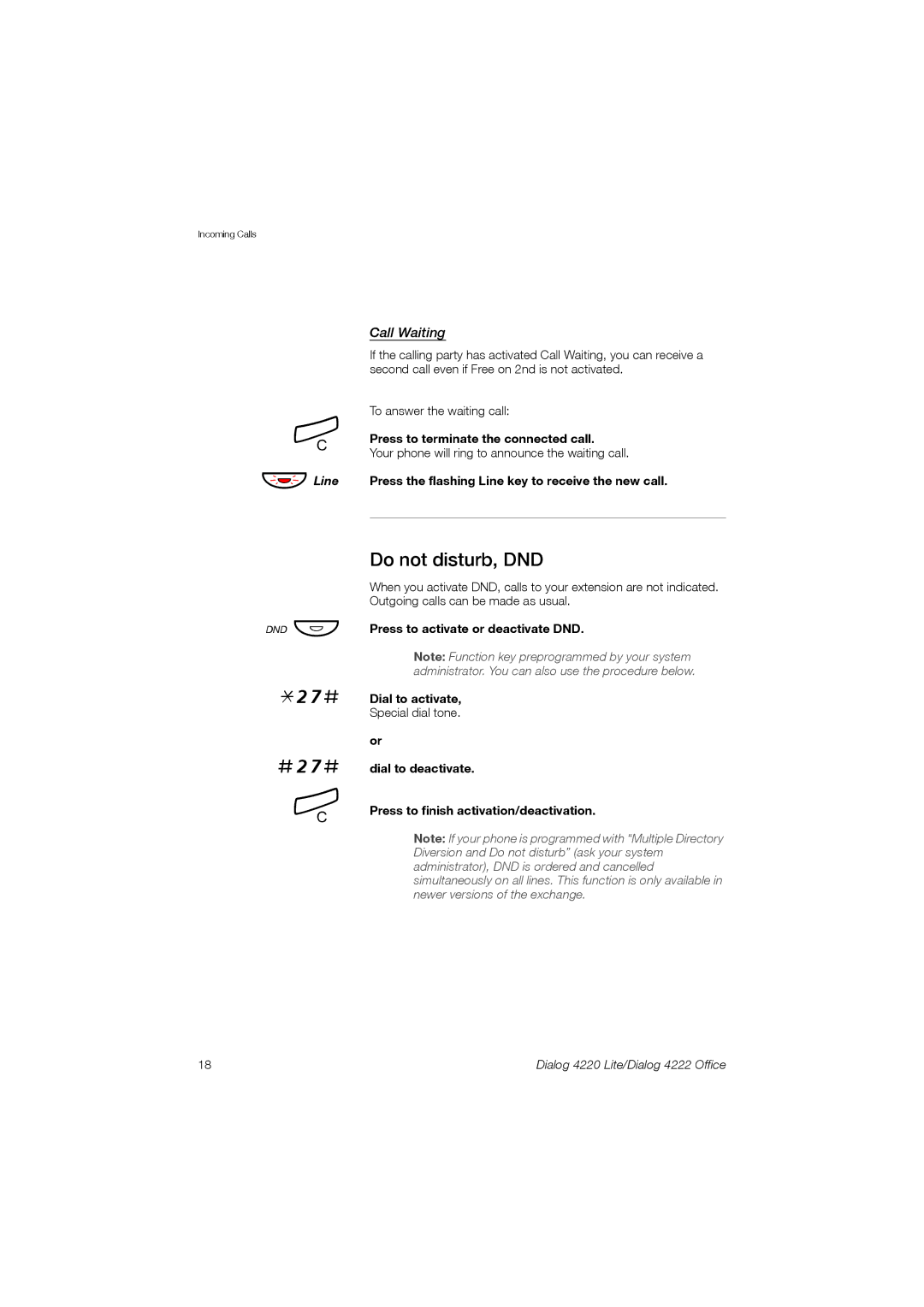 Ericsson 4220 manual 27# #27#, Do not disturb, DND, Call Waiting 