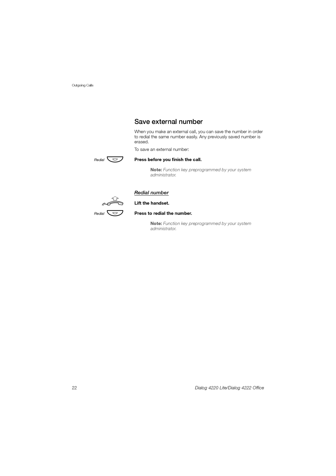 Ericsson 4220 manual Save external number, Redial number, Press before you finish the call 