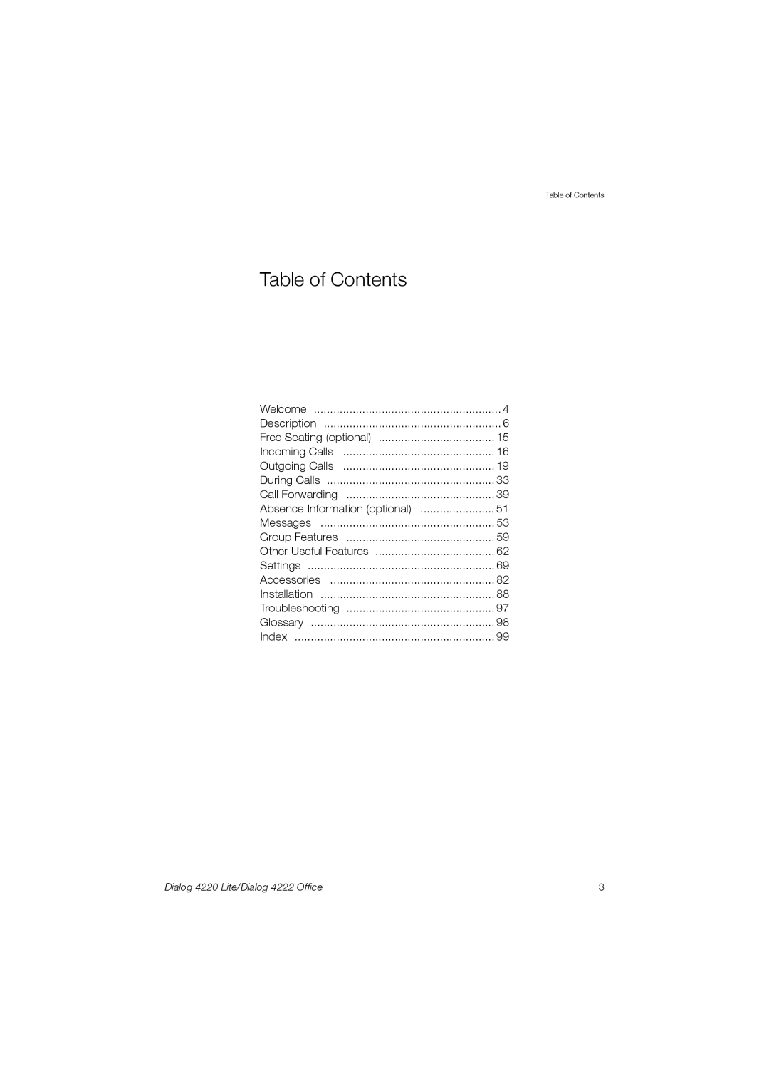 Ericsson 4220 manual Table of Contents 