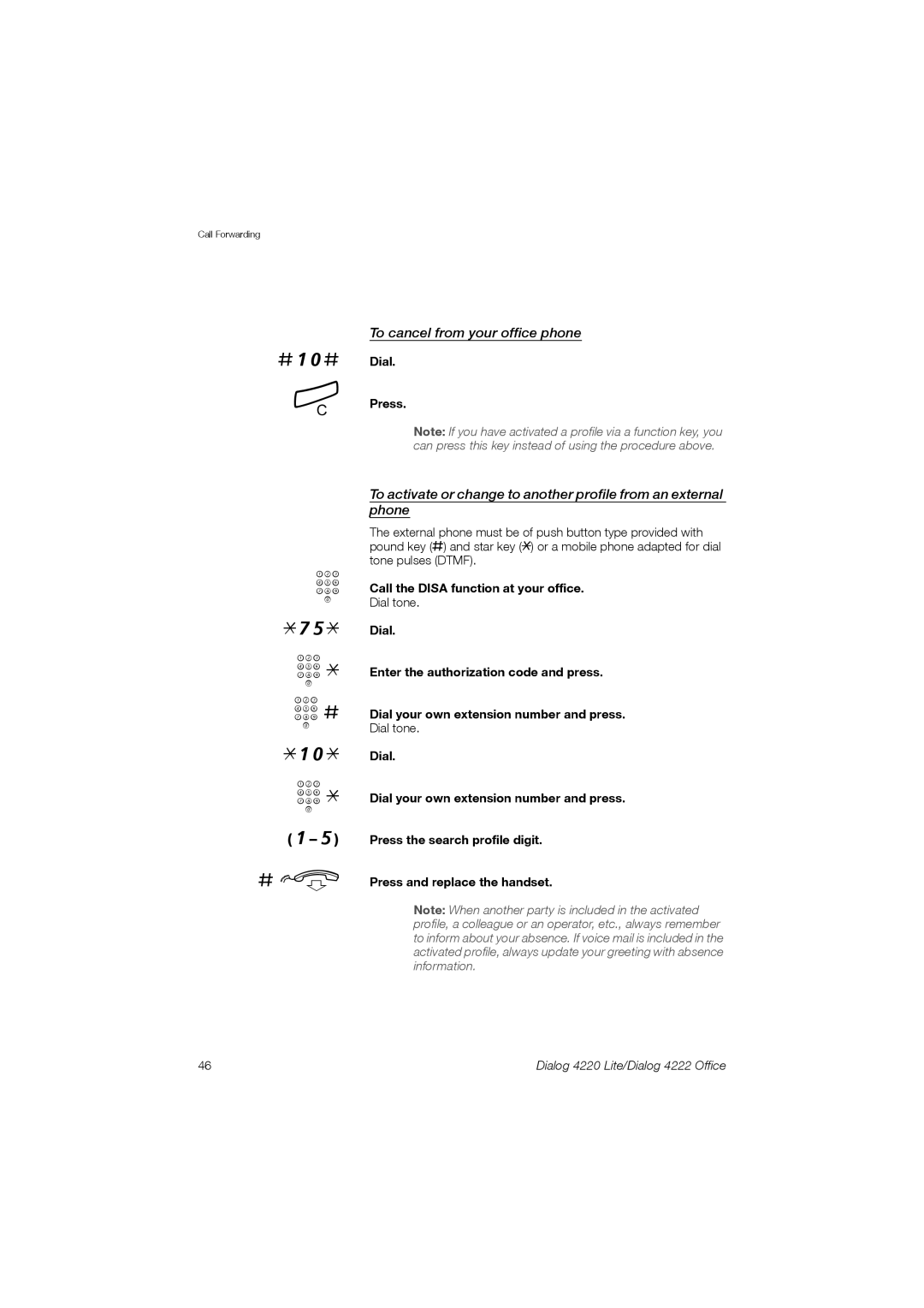 Ericsson 4220 manual #10#, # d, To cancel from your office phone, Call the Disa function at your office 