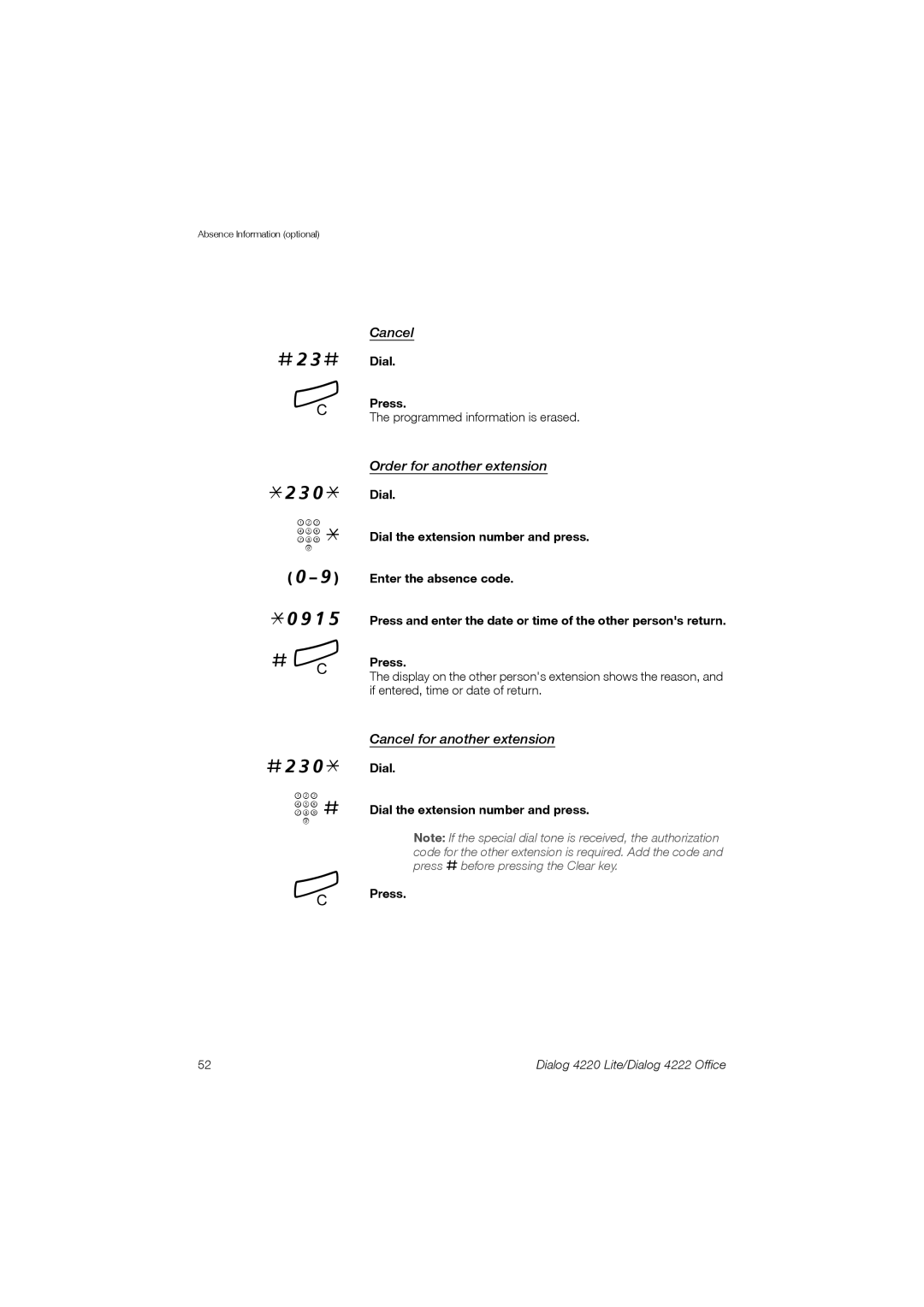 Ericsson 4220 manual #23#, Order for another extension, Cancel for another extension 