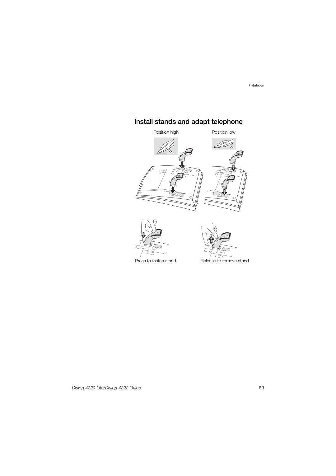 Ericsson 4220 manual Install stands and adapt telephone 