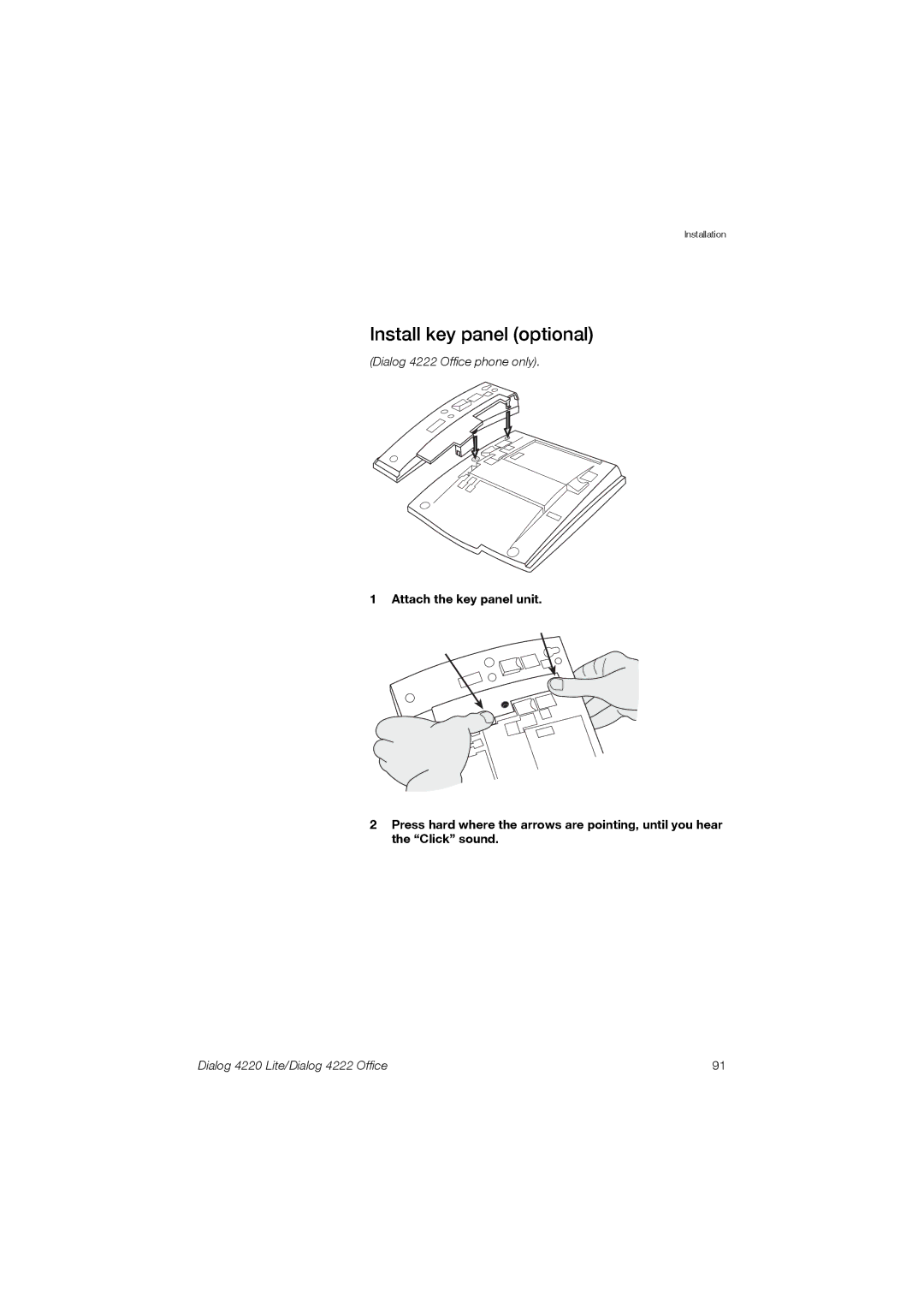 Ericsson 4220 manual Install key panel optional 