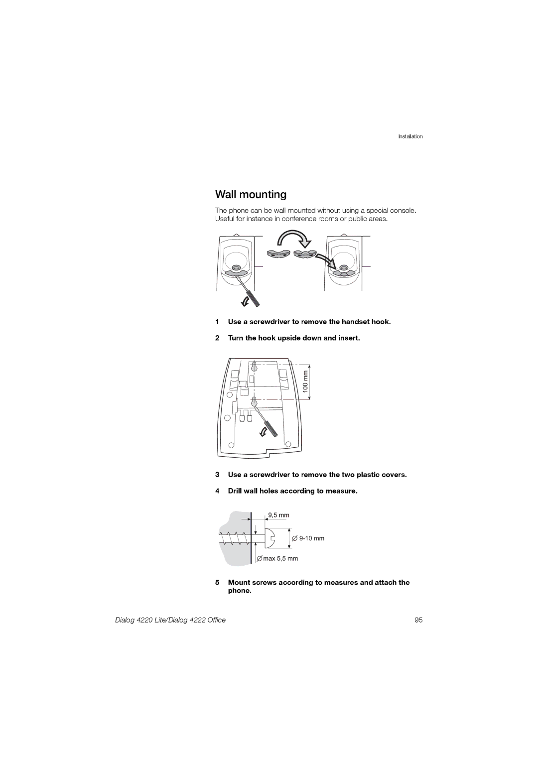 Ericsson 4220 manual Wall mounting 