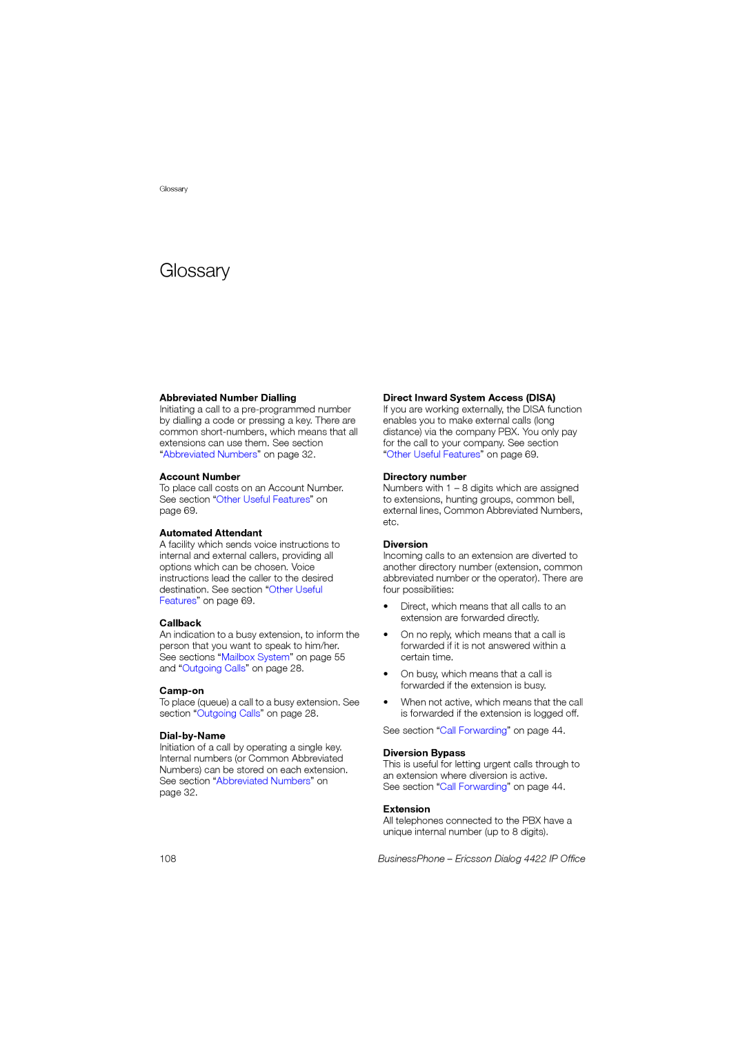 Ericsson 4422 manual Glossary 