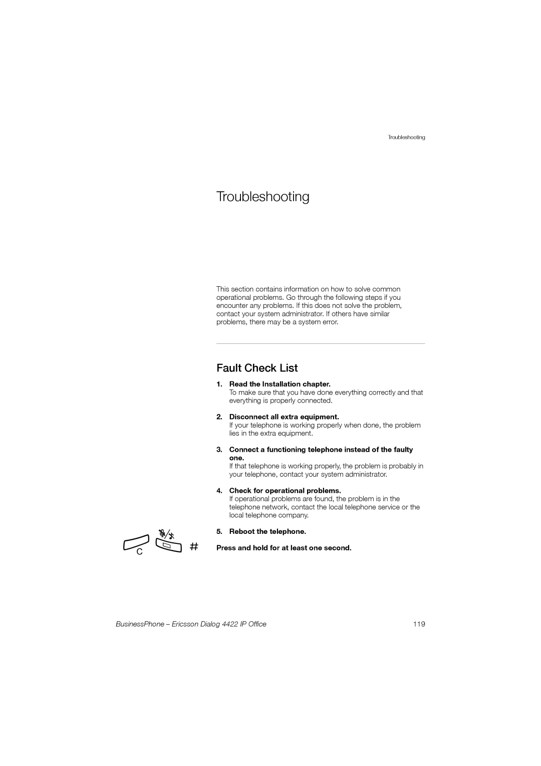 Ericsson 4422 manual Troubleshooting, Fault Check List 