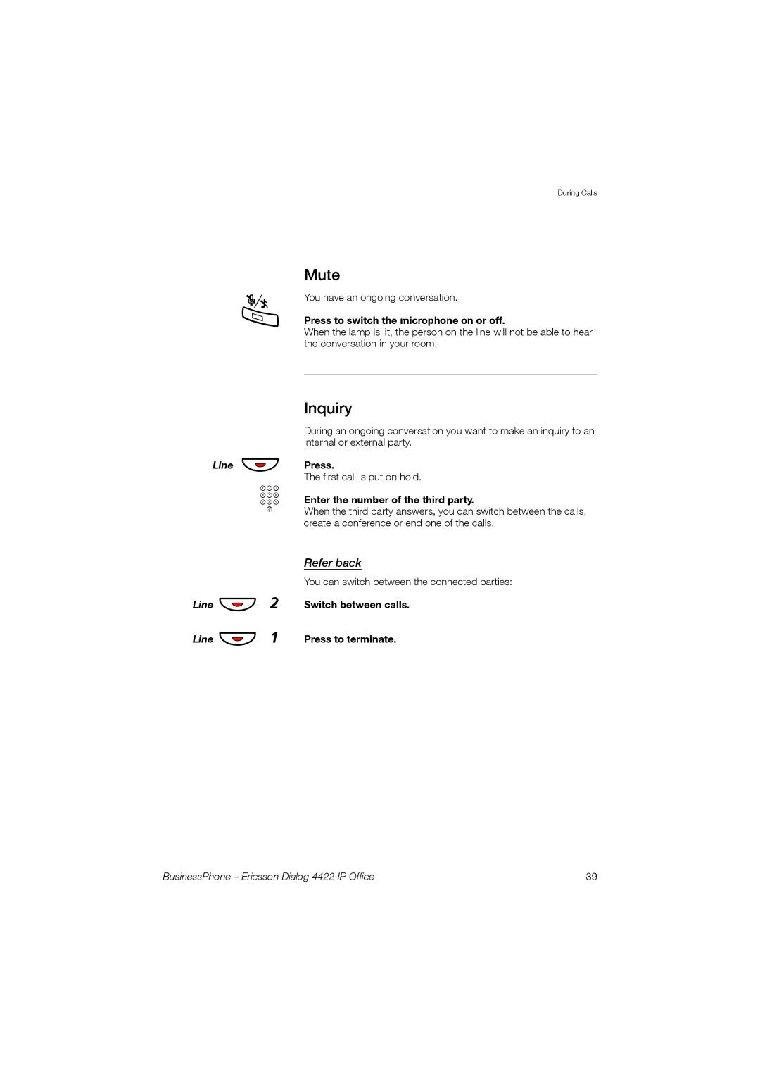 Ericsson 4422 manual Mute, Inquiry, Refer back 