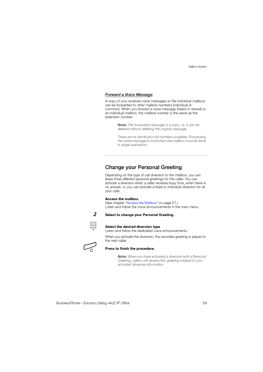 Ericsson 4422 manual Change your Personal Greeting, Forward a Voice Message 