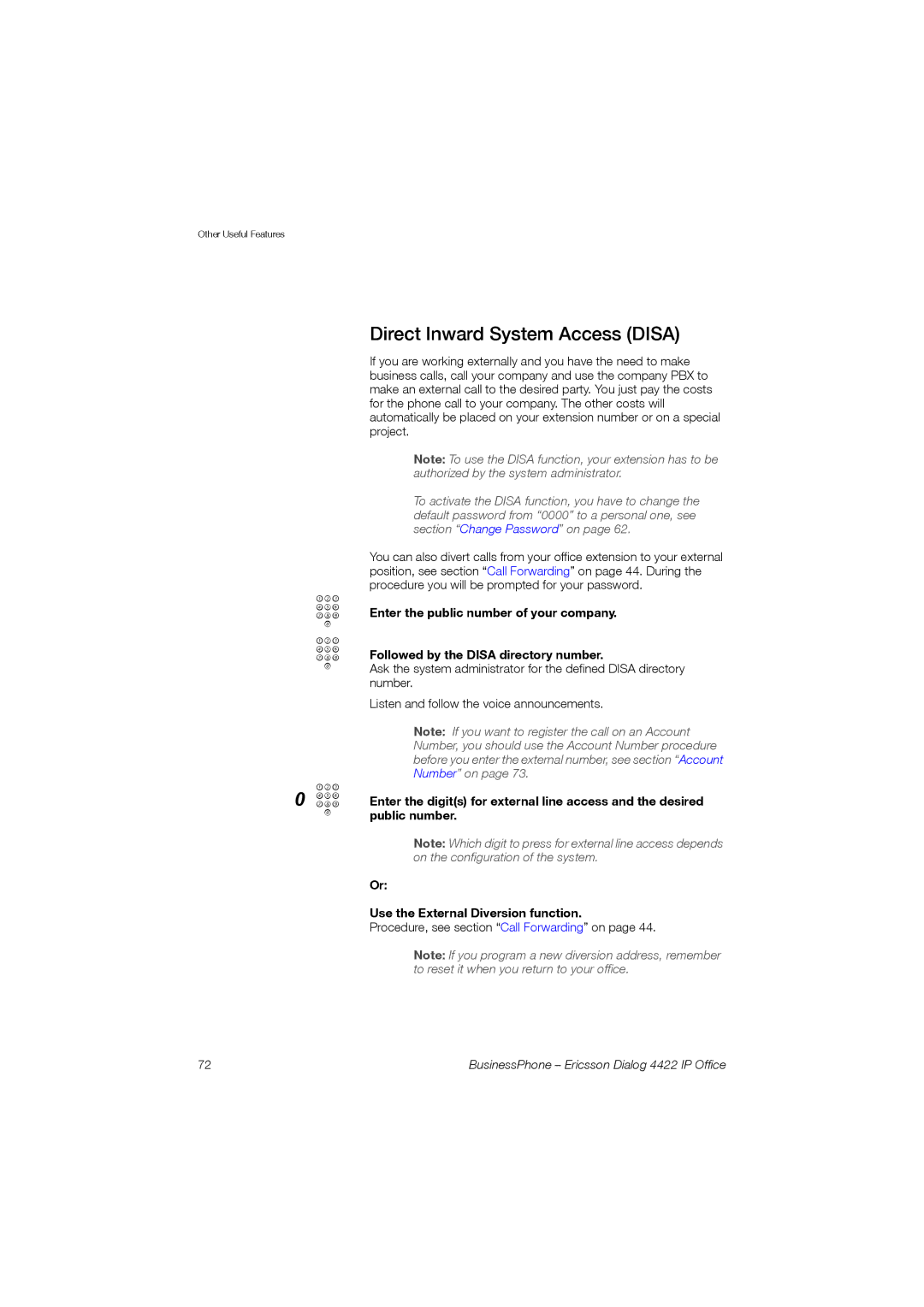 Ericsson 4422 manual Direct Inward System Access Disa 