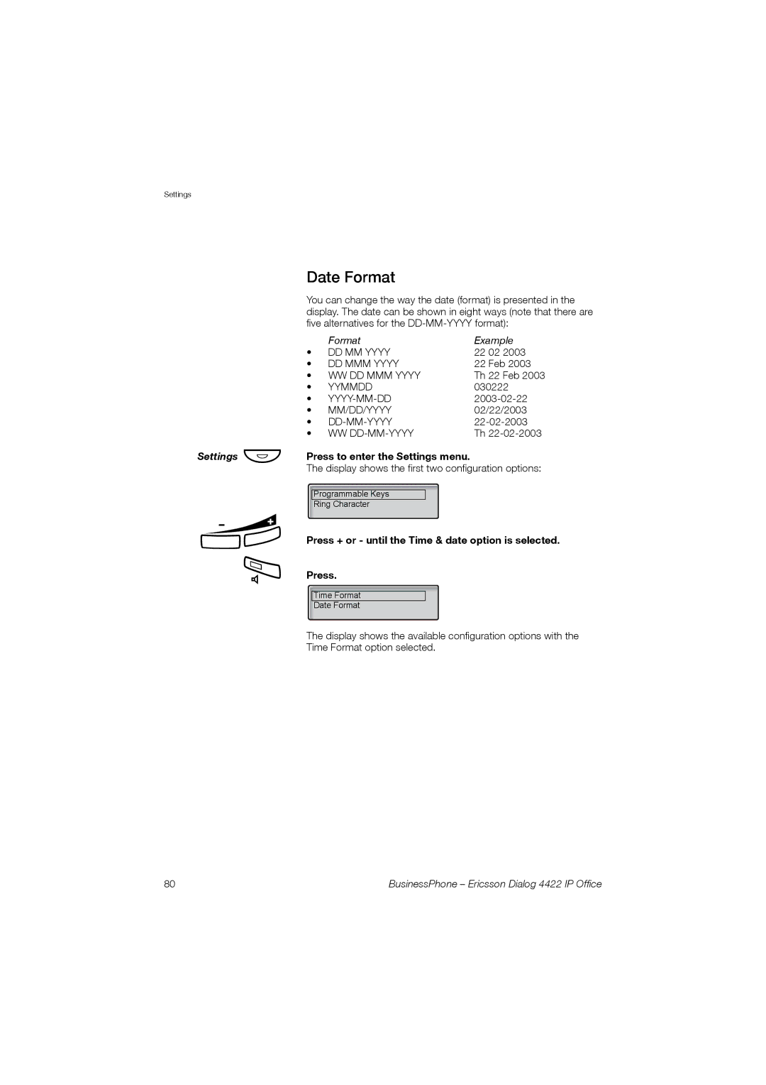 Ericsson 4422 manual Date Format, Ww Dd-Mm-Yyyy 