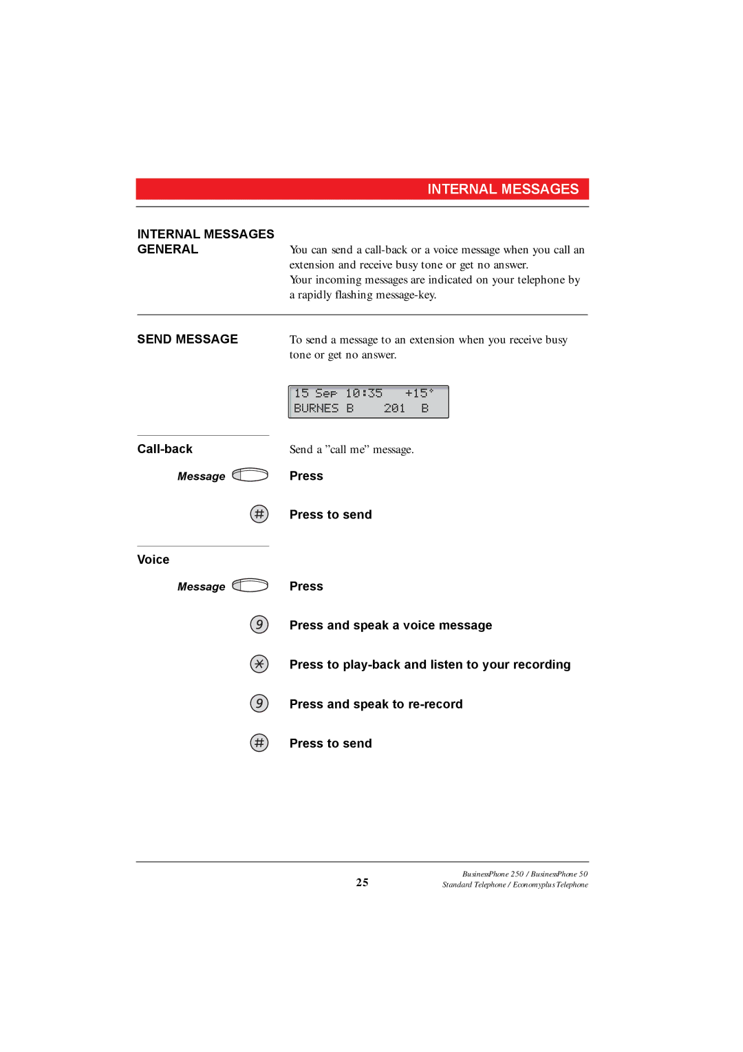 Ericsson 250 manual Internal Messages, Send Message, Press Press to send Voice 