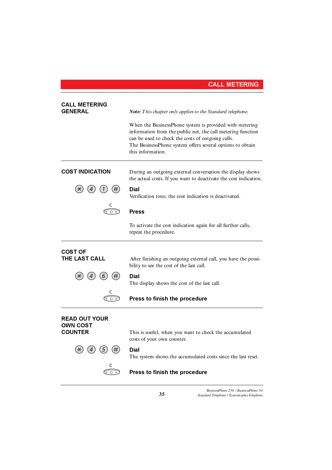 Ericsson 250 manual Call Metering General, Cost Indication, Cost Last Call, Read OUT Your OWN Cost Counter 