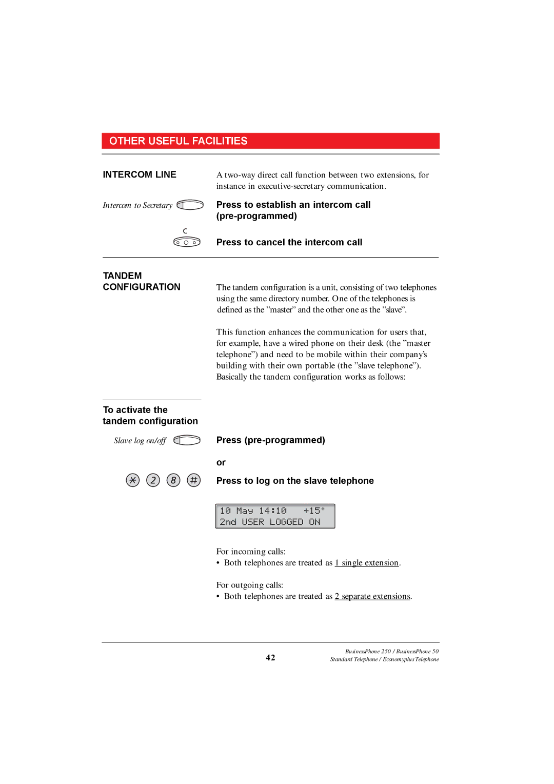 Ericsson 250 manual Intercom Line, Tandem 