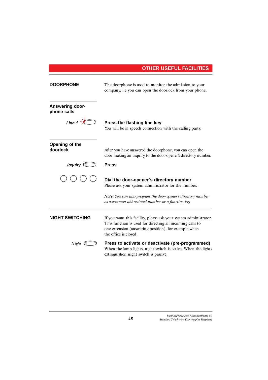 Ericsson 250 manual Doorphone, Answering door Phone calls, Opening, Dial the door-opener«s directory number 