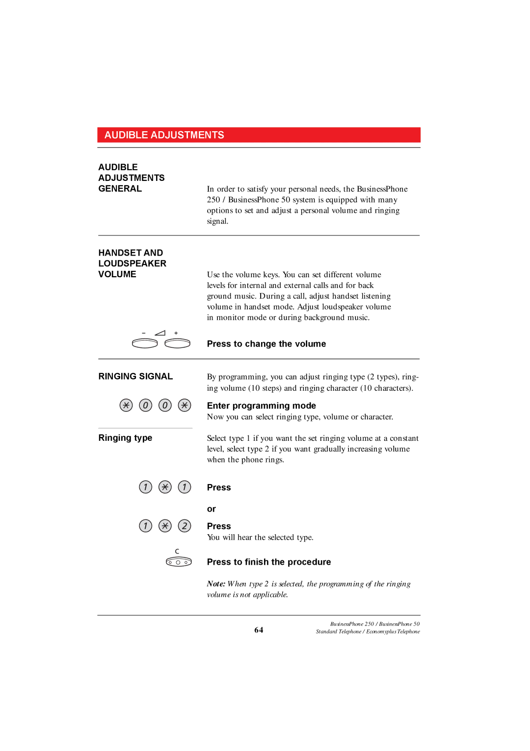 Ericsson 250 manual Audible Adjustments, Handset Loudspeaker, Ringing Signal 