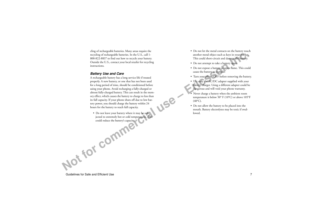 Ericsson A1228d manual Battery Use and Care 