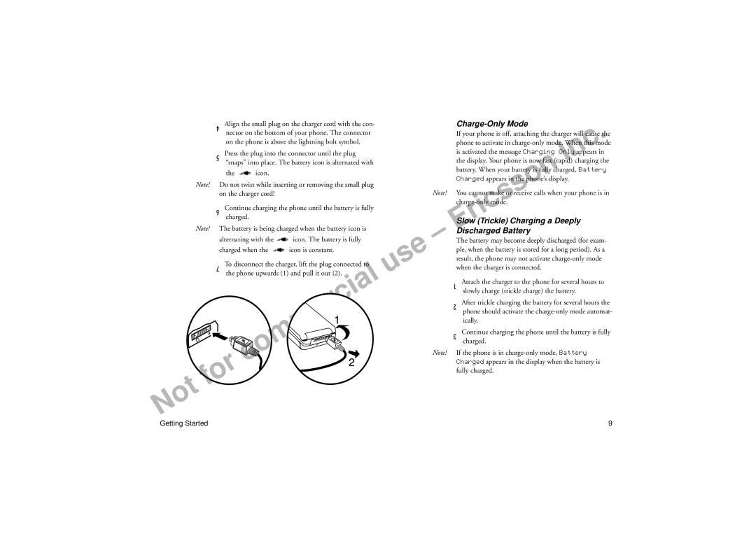 Ericsson A1228d manual Charge-Only Mode, Slow Trickle Charging a Deeply Discharged Battery 