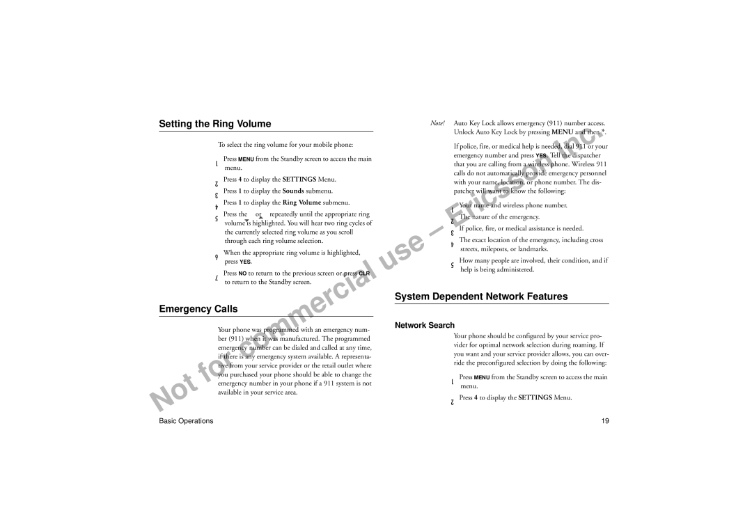 Ericsson A1228d manual Setting the Ring Volume, Network Search 