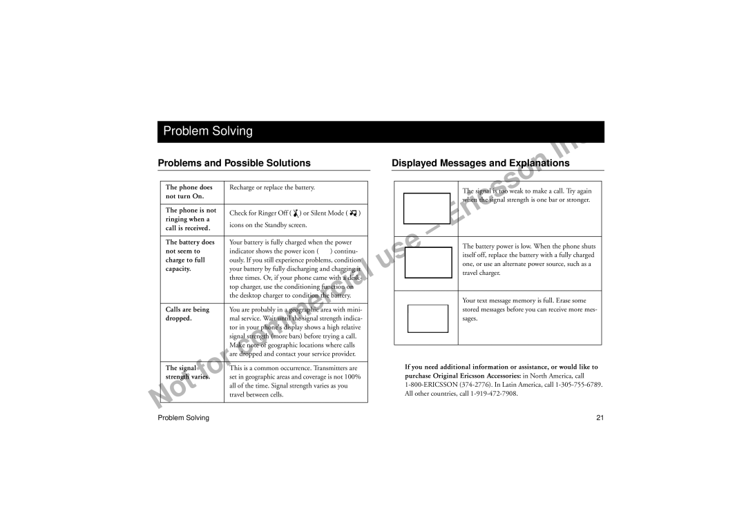 Ericsson A1228d manual Problem Solving, Problems and Possible Solutions 