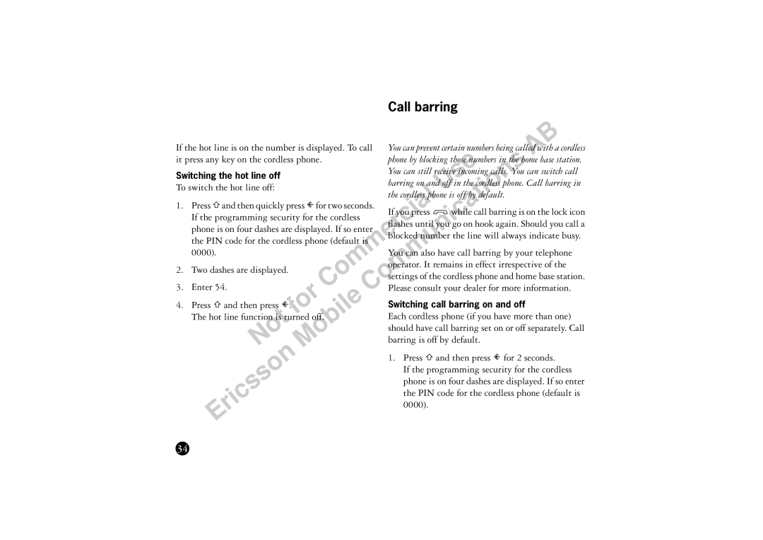 Ericsson BS120 manual Call barring 