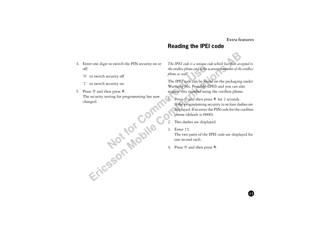 Ericsson BS120 manual Reading the Ipei code 