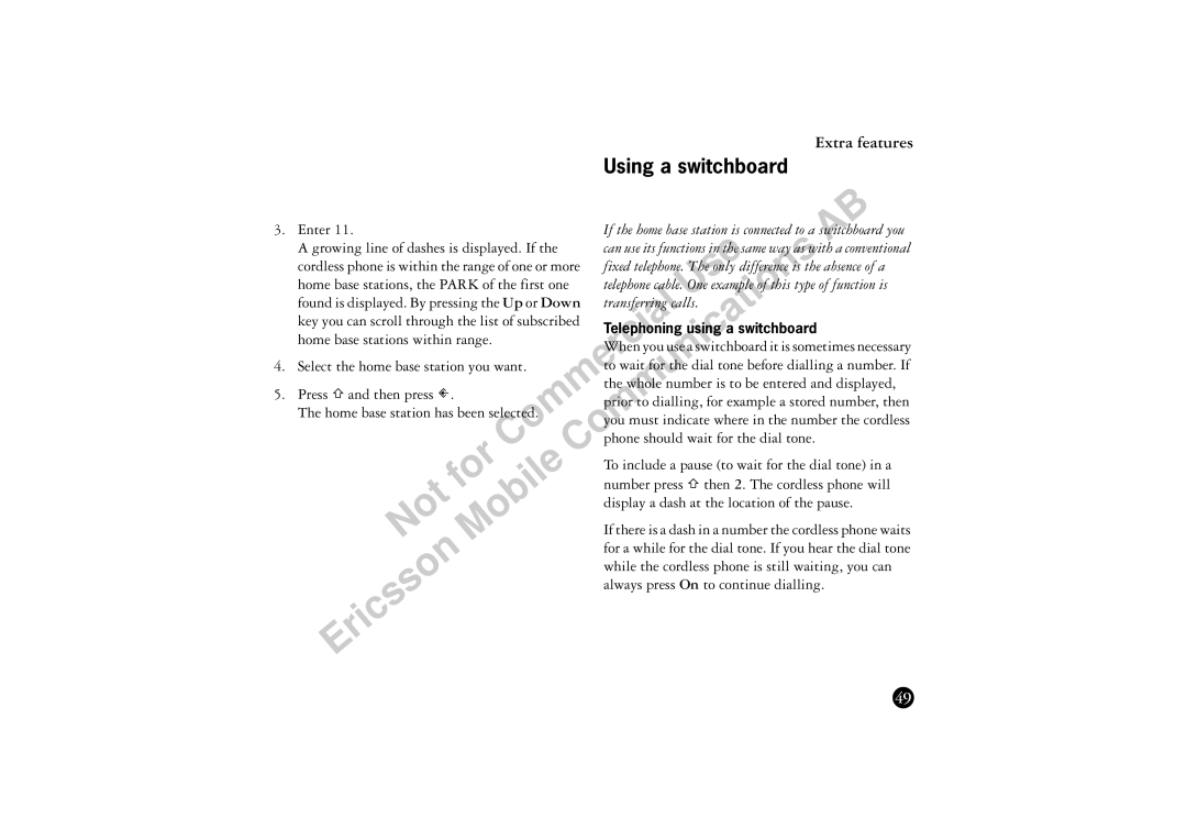 Ericsson BS120 manual Using a switchboard, Transferring lcalls 