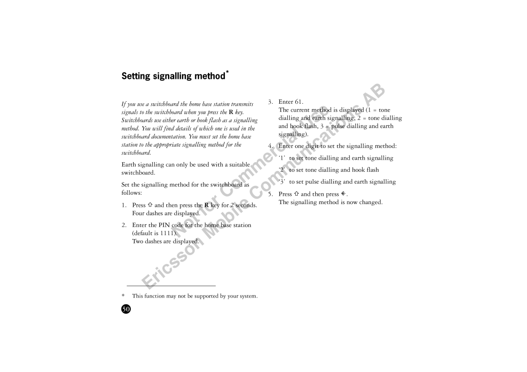 Ericsson BS120 manual Setting signalling method, Switchboard 