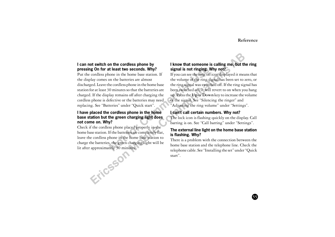 Ericsson BS120 manual Put the cordless phone in the home base station. If 