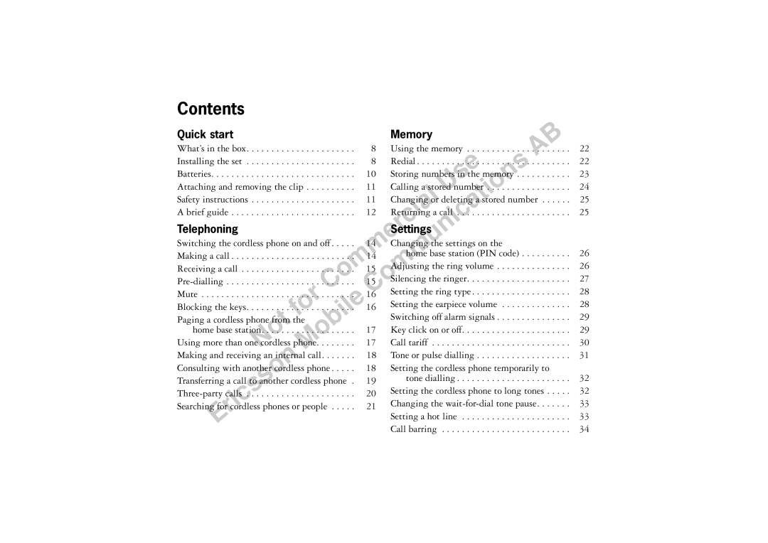 Ericsson BS120 manual Using the memory Installing the set Redial, Changing the settings on, E16 Setting the earpiece volume 