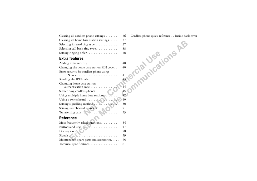 Ericsson BS120 manual Selecting internal ring type, Setting ringing order, Reading the Ipei code Changing home base station 