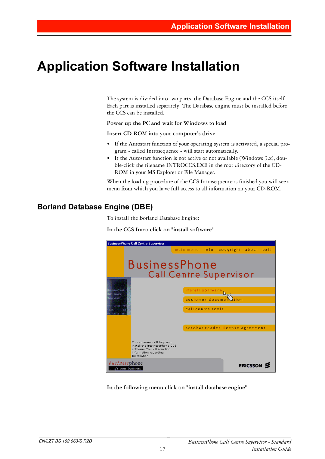 Ericsson BusinessPhone manual $SSOLFDWLRQ6RIWZDUH,QVWDOODWLRQ, Ruodqgdwdedvhqjlqh% 