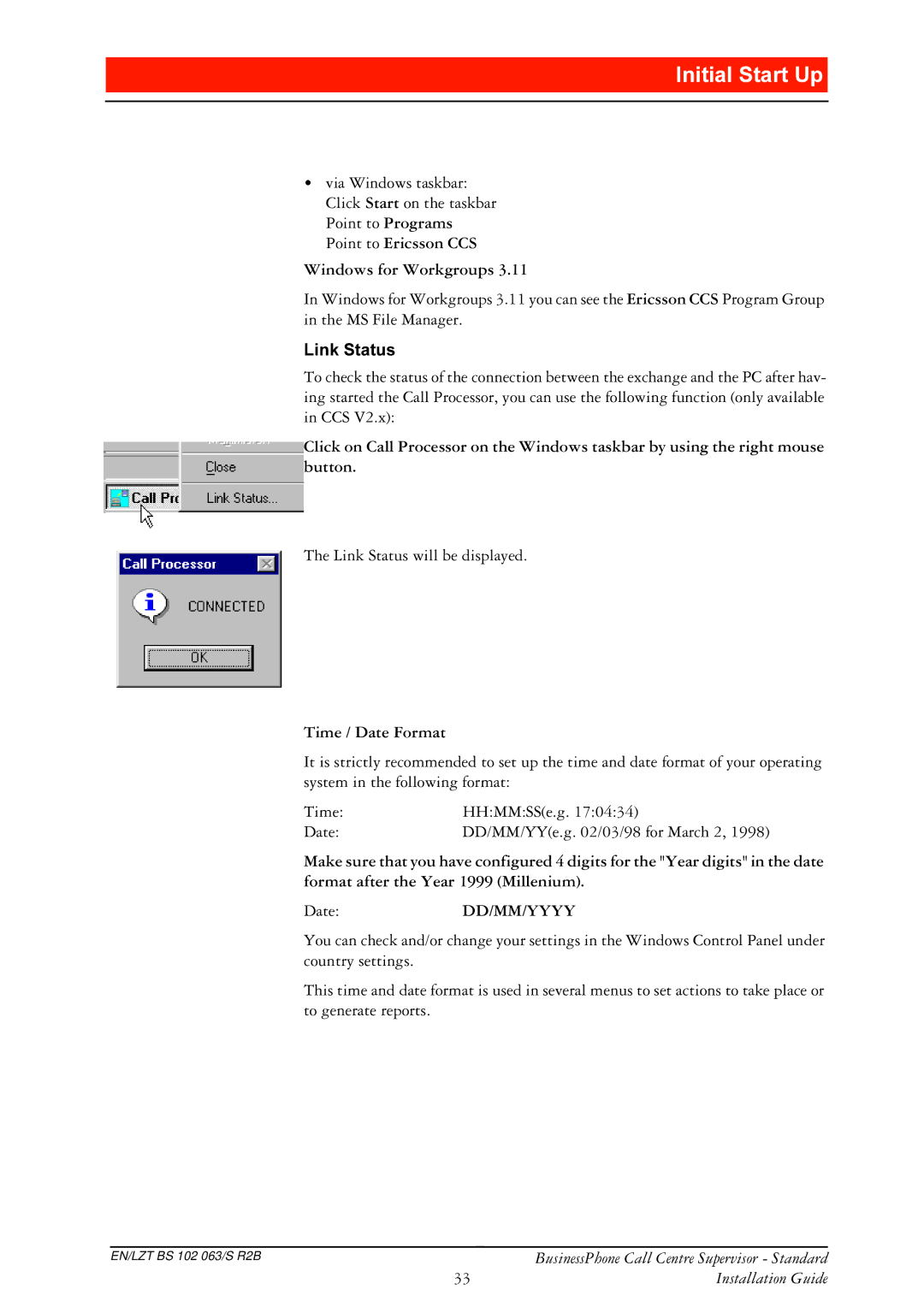 Ericsson BusinessPhone manual Windows for Workgroups, Time / Date Format 