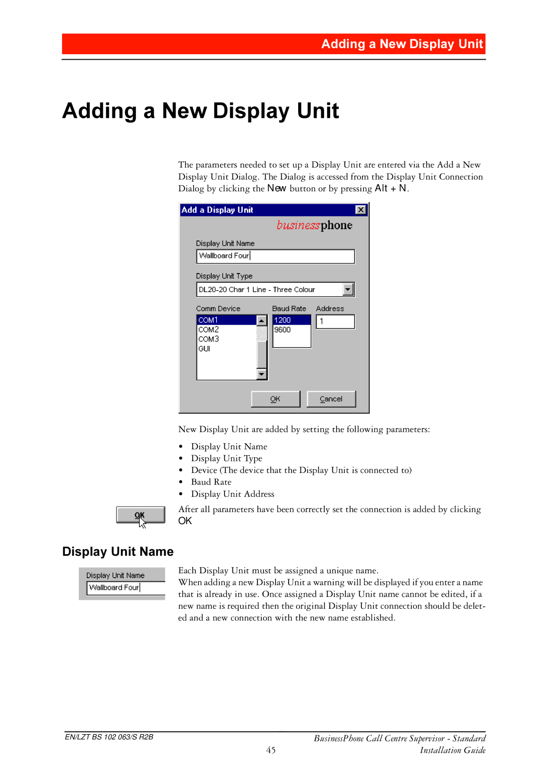 Ericsson BusinessPhone manual $GGLQJD1HZLVSOD\8QLW, LVSOD\8QLW1DPH 