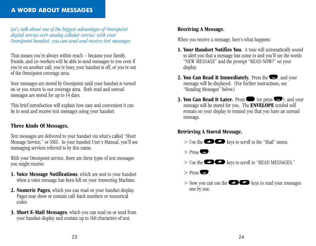 Ericsson CH388, CF388 manual Word about Messages, Three Kinds Of Messages, Receiving a Message, Retrieving a Stored Message 