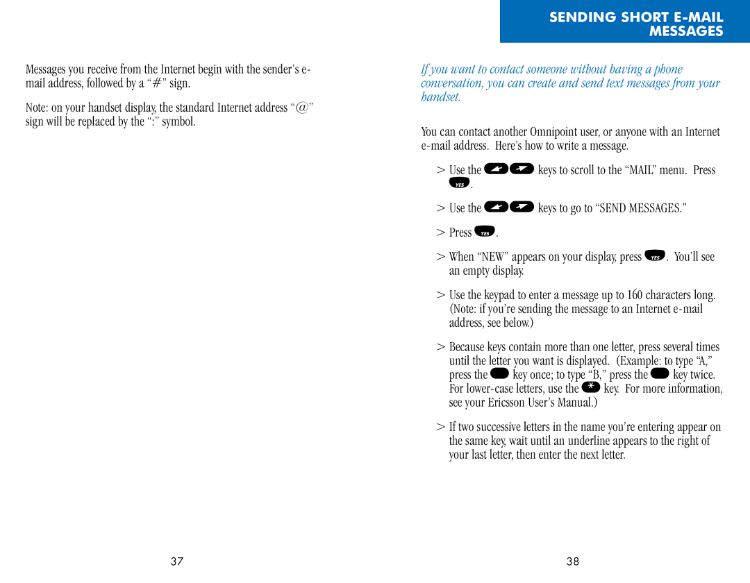 Ericsson CF388, CH388 manual Sending Short E-MAIL Messages 