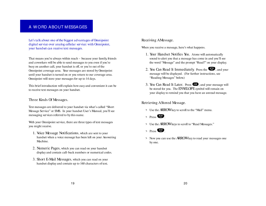 Ericsson CF337, CH337 manual Word about Messages, Three Kinds Of Messages, Receiving a Message, Retrieving a Stored Message 