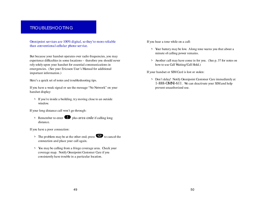 Ericsson CH337, CF337 manual Troubleshooting 