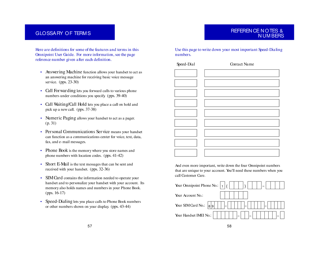 Ericsson CH337, CF337 manual Glossary of Terms, Reference Notes Numbers, Your Account No 