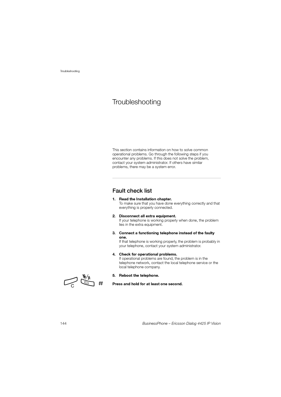 Ericsson Dialog 4425 manual Troubleshooting, Fault check list 