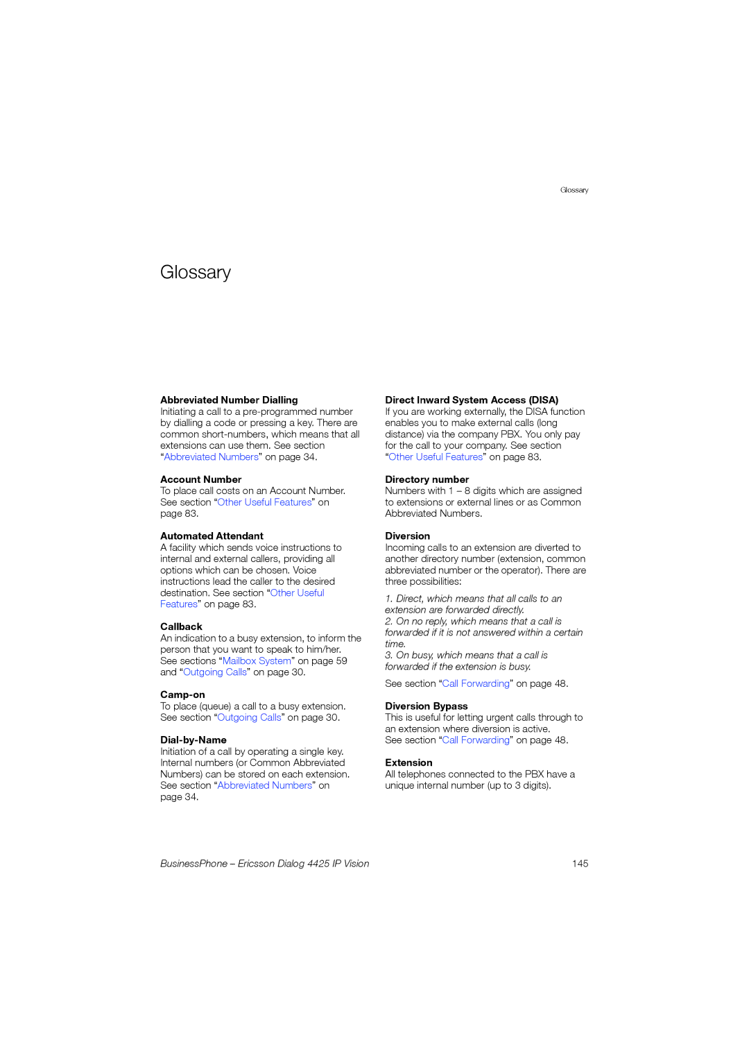 Ericsson Dialog 4425 manual Glossary 