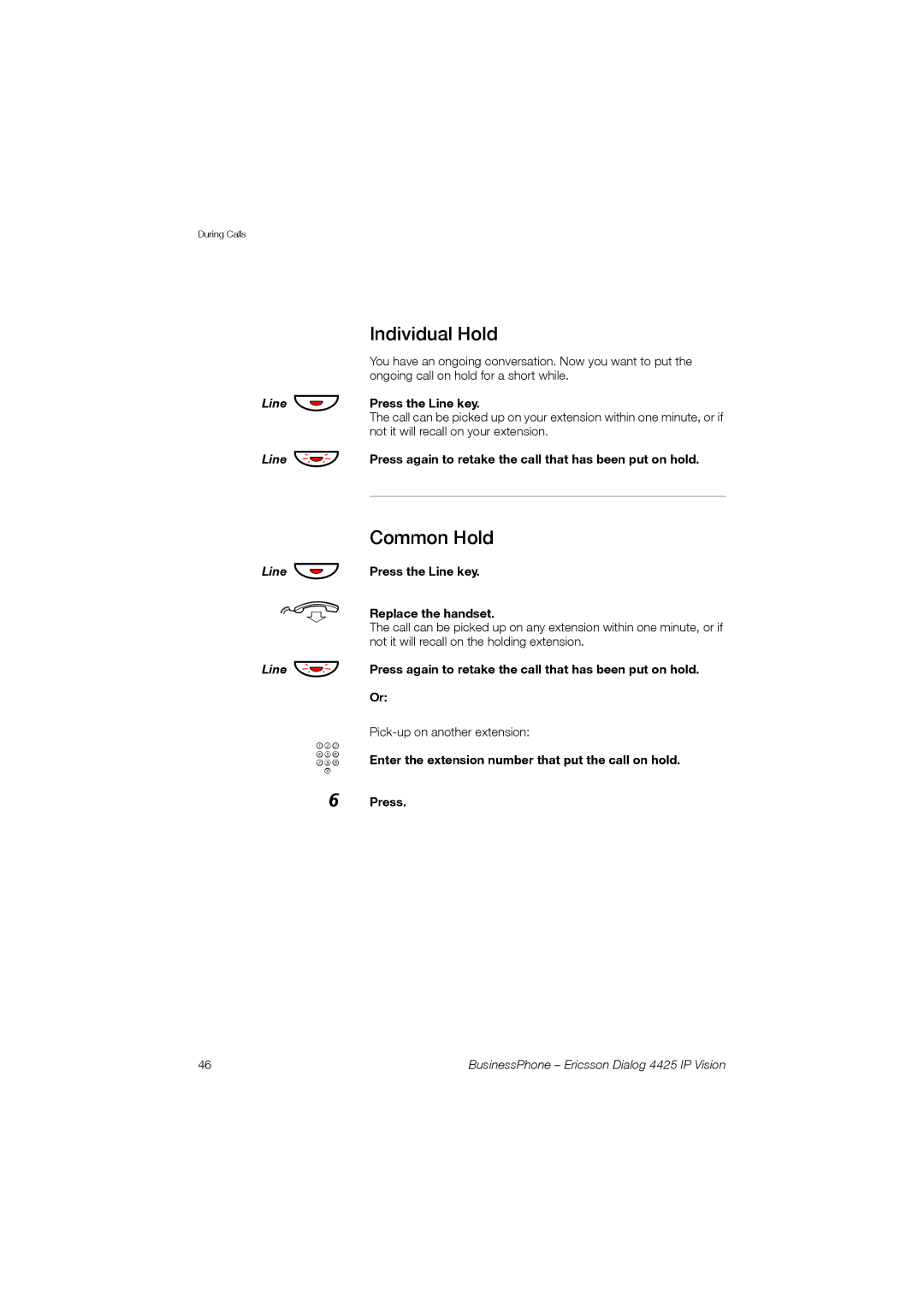 Ericsson Dialog 4425 manual Individual Hold, Common Hold 