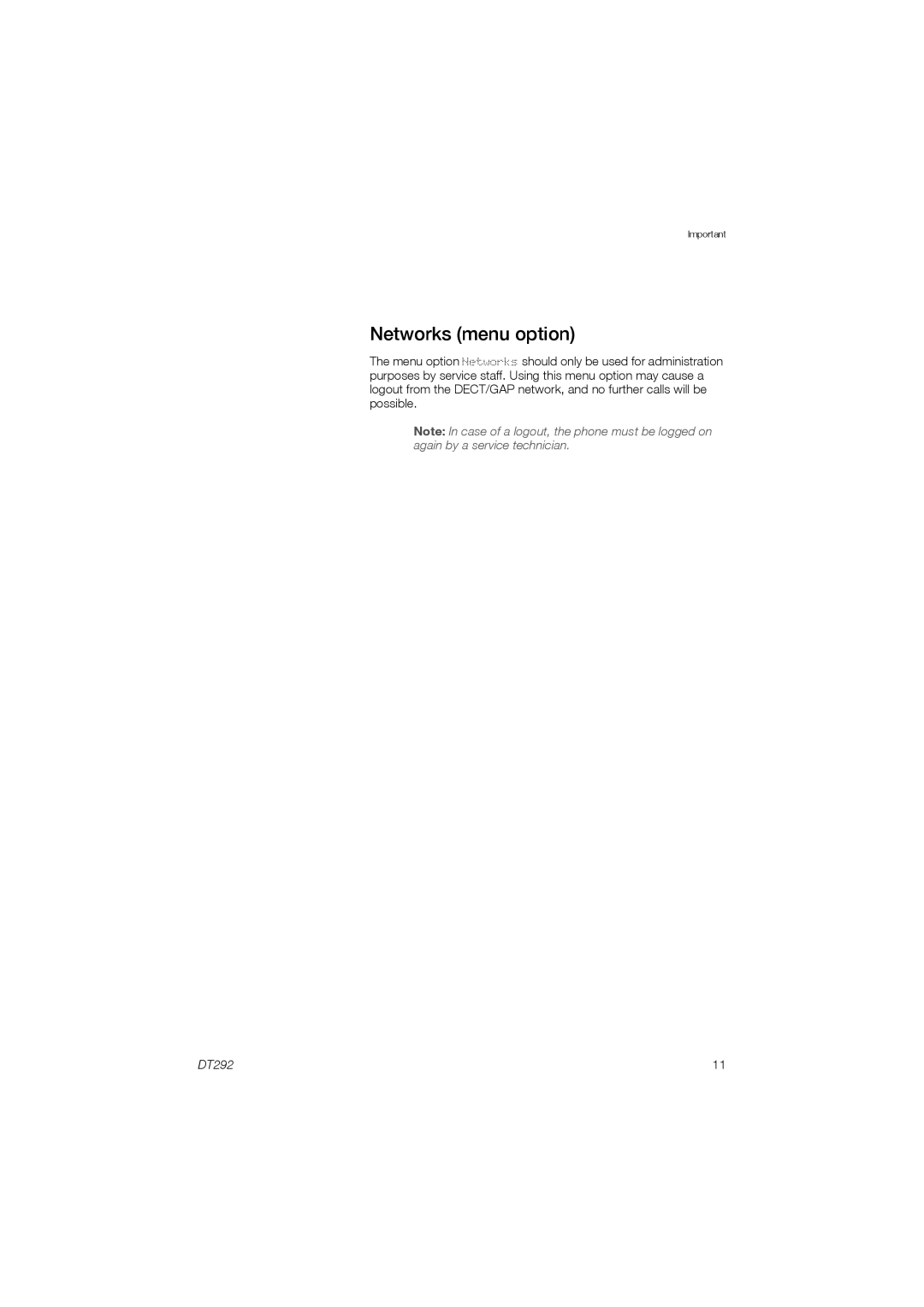 Ericsson DT292 manual Networks menu option 