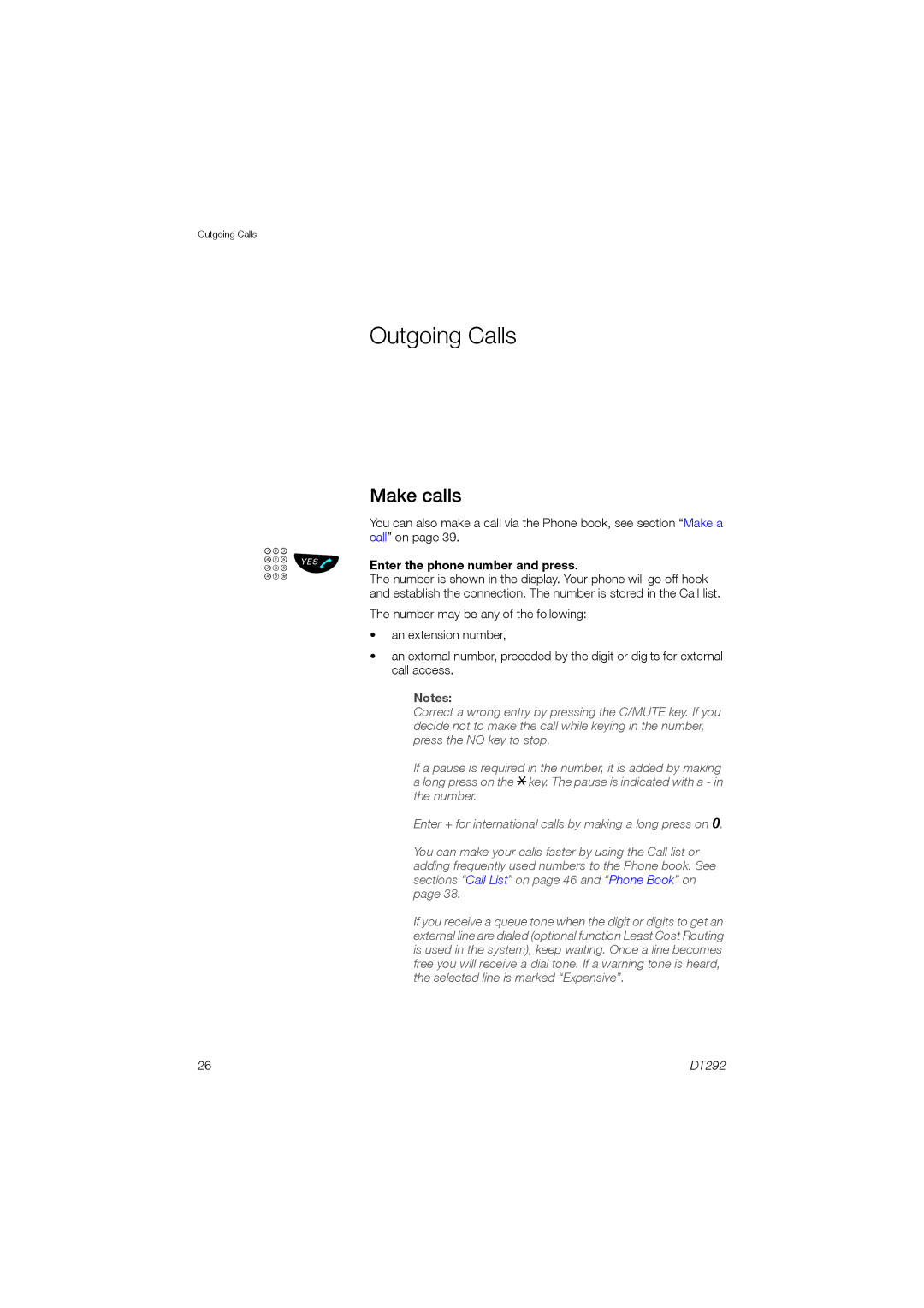 Ericsson DT292 manual Outgoing Calls, Make calls 