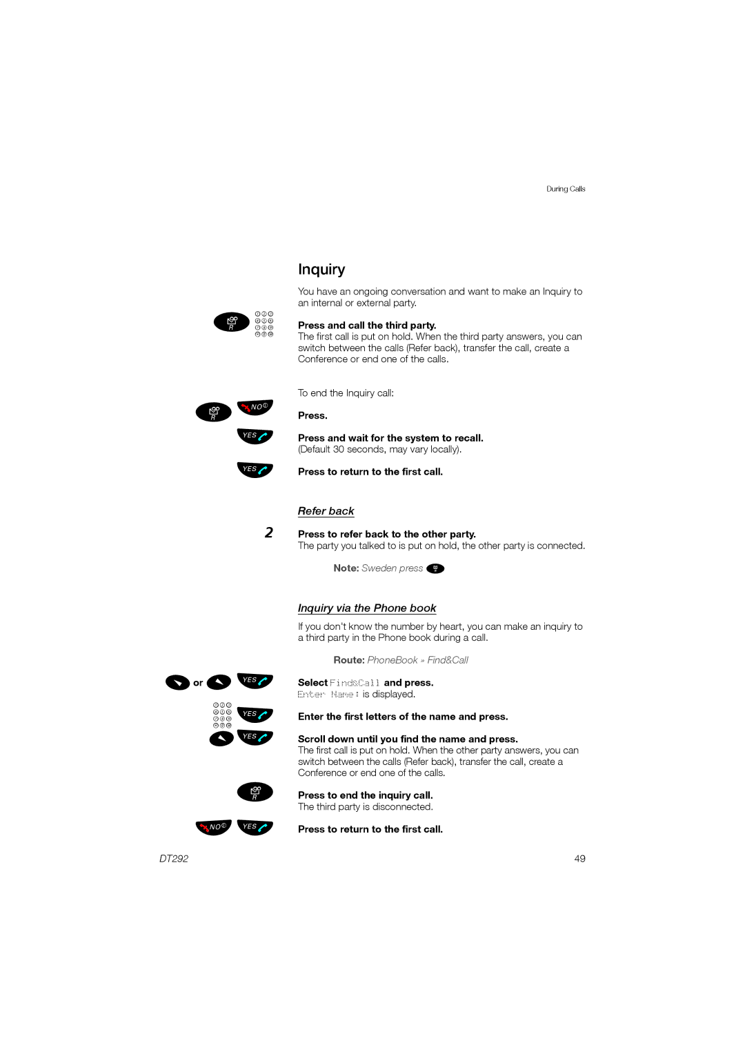 Ericsson DT292 manual » Z, Refer back, Inquiry via the Phone book 