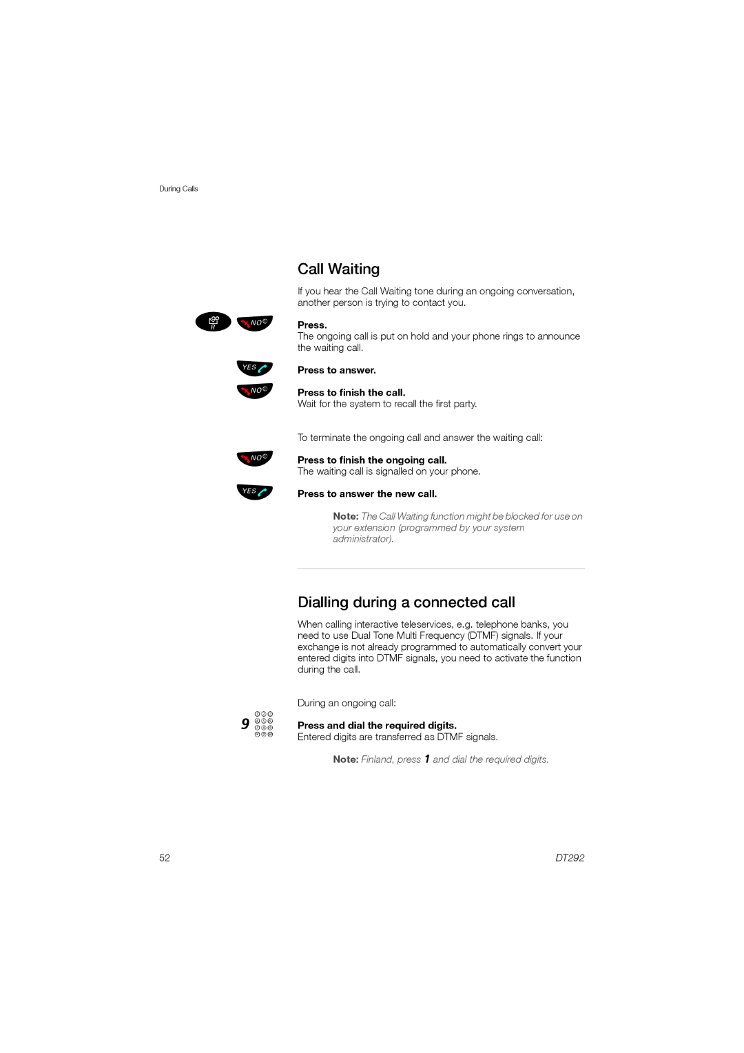 Ericsson DT292 manual Call Waiting, Dialling during a connected call 